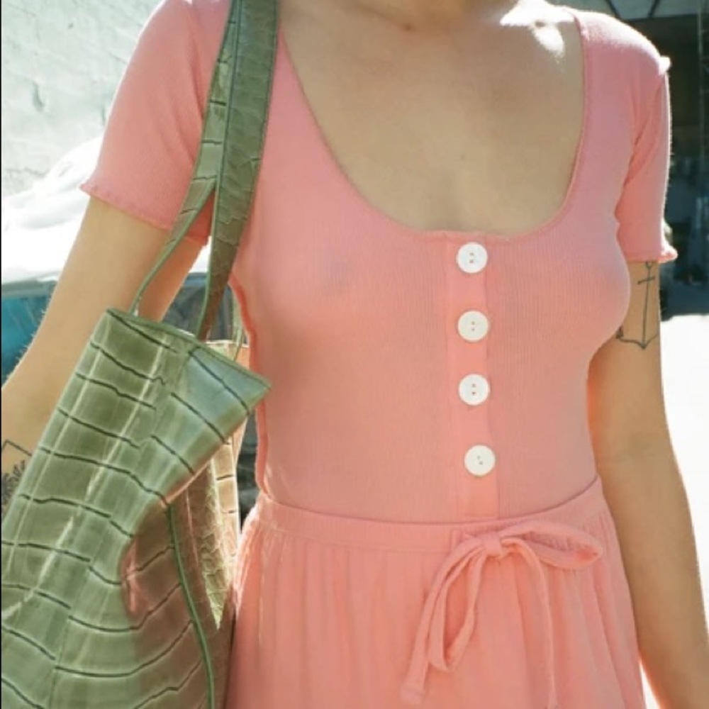 Lisa Says Gah Ribbed Pink Bodysuit | Small